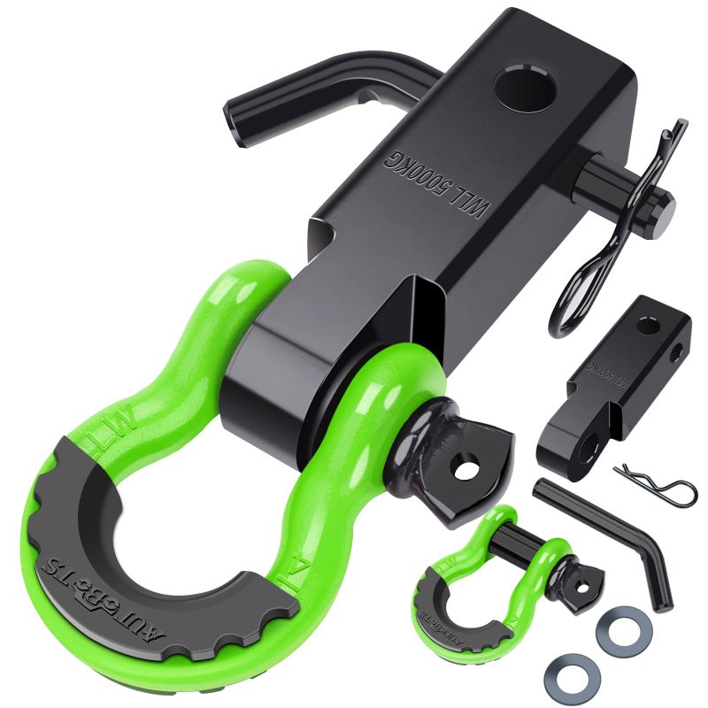 AUTOBOTS Shackle Hitch Receiver 2", 45,000 Lbs Break Strength Heavy Duty Receiver with 5/8" Screw Pin, 3/4" D Ring Shackles, Towing Accessories for Vehicle Recovery Off-Road, Green&Black - Image 1